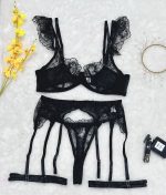 Sexy Lingerie Set with Heavy Embroidery and Sheer Mesh Underwire Bra - Image 6