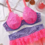Mesh see through splicing contrasting color cross sexy garter belt three piece set - Image 4