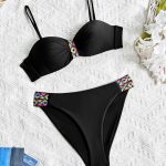 Bikini Set with Woven Straps and Rigid Cups, Backless Sexy Two-Piece Swimsuit - Image 3