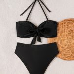 New  Style Pure Color Detachable Neck Strap Sexy Tube Top Bikini Swimsuit Set - Image 4