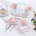 Feather Sexy Lingerie Lace Chain Bra Set European and American Transparent Mesh Suit - Image 6