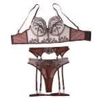 Color blocking French thin bra set embroidered mesh splicing sexy lingerie