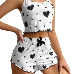 Sexy Lingerie Set with Heart Print Sweet Strap Nightwear Suit - Image 5