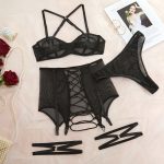 Sexy Lingerie Set for Women - Sheer Mesh Transparent Cross-Tied Hollow Out Push-Up Bra and Panty Three-Piece Suit - Image 6