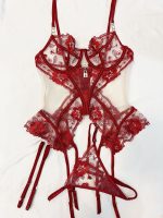 Sexy Bra Set Transparent Mesh Splicing Lace Lingerie Underwear Three-Piece Suit - Image 6