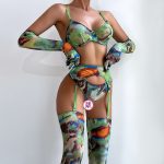 Tie-Dye Colorful Small Bust Gathering Mesh Sexy Lingerie Five-Piece Set for Women - Image 5