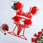 Sexy Lingerie Feather Lace Splicing Metal Chain Seductive Fitted Four-Piece Set - Image 6