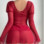 Sexy Mesh Transparent Long Sleeve Slit Lace Outerwear Erotic Set - Image 2