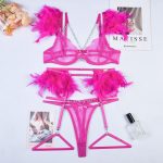 Feather Sexy Lingerie with Chain Lace Transparent Mesh Set for Women - Image 16