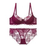 Sexy Lace Underwear Red Ultra-thin Large Chest Minimizer Push-up Bra Set - Image 3