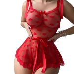 Sexy Mesh Transparent Heart-Shaped Lace-Up One-Piece Lingerie Set - Image 5