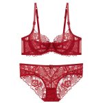 Sexy Lace Underwear Red Ultra-thin Large Chest Minimizer Push-up Bra Set - Image 6