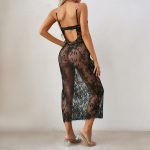 Sexy Lace Fitted Gathered Floral Strap Slimming Long Dress Set - Image 4