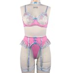 Embroidered flower with steel ring bra garter belt leg circumference thong lingerie four piece set - Image 6