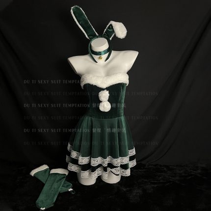 Feminine Winter Pure & Sexy Christmas Bunny Costume Velvet Dress Stage Performance Dress for Women S3