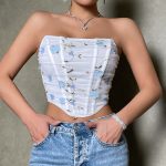 Floral Embroidery Bone Mesh Short Outerwear Tube Top - Image 8