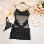 Dnika Mesh Splicing Strapless Nightgown Transparent Sexy Bodycon Dress Spicy One-Piece Short Skirt Set with Thong - Image 5
