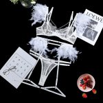 Sexy Lingerie Feather Lace Splicing Metal Chain Seductive Fitted Four-Piece Set - Image 8