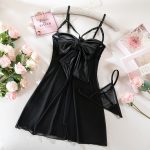 Sexy Satin Bow See-Through Elastic Mesh Plunging Chest Exposed Lingerie Temptation Lace Dress - Image 6