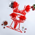 Feather Sexy Lingerie with Chain Lace Transparent Mesh Set for Women - Image 9