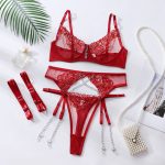 Dnika Lingerie Erotic Underwear  Metal Chain Embroidery Underwear Four-Piece Set Export - Image 7
