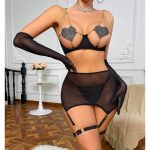 Sexy Mesh Ultra-Short Skirt with Garter Belt Set, Lingerie Costume Lingerie Set - Image 2