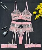 Transparent Heavy Embroidery Eyelash Lace Shaping Sexy Four-Piece Set for Women - Image 9