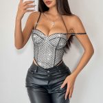 Spicy Girl Plaid Sequin Bandage Backless Boned Chest Cotton Camisole Top - Image 2