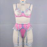 Embroidered flower with steel ring bra garter belt leg circumference thong lingerie four piece set - Image 5