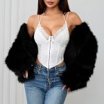Sexy Solid Color Diamond Simple Lace Frill Halter Boned Button Slimming Camisole - Image 2