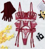 Floral Embroidery Patchwork Sheer Mesh Sexy Lingerie Set for Women - Image 6