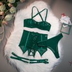 Sexy Lingerie Set for Women - Sheer Mesh Transparent Cross-Tied Hollow Out Push-Up Bra and Panty Three-Piece Suit - Image 9