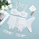 Sexy Lingerie Set for Women - Sheer Mesh Transparent Cross-Tied Hollow Out Push-Up Bra and Panty Three-Piece Suit - Image 10