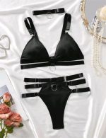 Cross-border Hot Selling Separated Bikini Milk Silk Set V-neck Gathered Metal Accessories Erotic Lingerie - Image 6