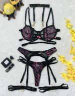 Zebra Print Halter Mesh Detachable Strap Grid Splicing Hollow Out Lingerie Set - Image 6