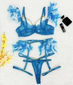 Sexy Lingerie Feather Lace Splicing Metal Chain Seductive Fitted Four-Piece Set - Image 16