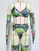 Cross-border  Sexy Underwear Five-piece Set with Gloves, Stockings, Tie-dye Design, Colorful Design, Erotic Underwear Set - Image 8