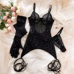 Sexy Sequin Feature Steel Ring Transparent Gathered Body-shaping Hip-lifting Dress with Gloves and Rope Ties - Image 6