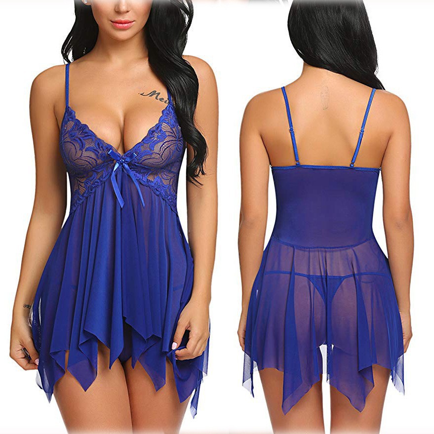 573989269 Mesh women's perspective sexy lingerie two-piece set tempting suspender nightgown sexy - Image 1