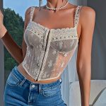 Sexy Strapless Lace Splicing Sheer Crop Top - Image 8