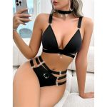 Cross-border Hot Selling Separated Bikini Milk Silk Set V-neck Gathered Metal Accessories Erotic Lingerie - Image 4