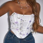 Floral Embroidery Bone Mesh Short Outerwear Tube Top - Image 2