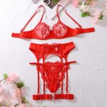 Embroidered splicing sexy shaping lingerie four piece set - Image 7