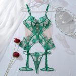 Trending sheer embroidered patchwork mesh shapewear sexy lingerie set - Image 9