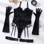 Sexy Lingerie One-Piece Bodysuit with Gloves and Bandage Transparent Mesh Underwear - Image 11