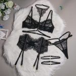 Cross-border Sexy Three-piece Set Hot Selling Lace Eyelash Fringe Boned Splicing with Neck Hanging Ankle Cuffs - Image 6