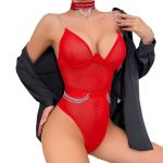 Sexy Mesh Transparent Metallic Chain Bodysuit Set - Image 5