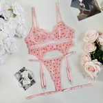 Flocked Heart 3-Piece Sexy Women's Lingerie Garter Belt Cute Girl Set - Image 6