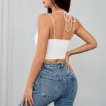 Sexy Solid Color Diamond Simple Lace Frill Halter Boned Button Slimming Camisole - Image 4