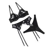 Embroidered and spliced sexy lingerie set perspective style garter belt three piece set